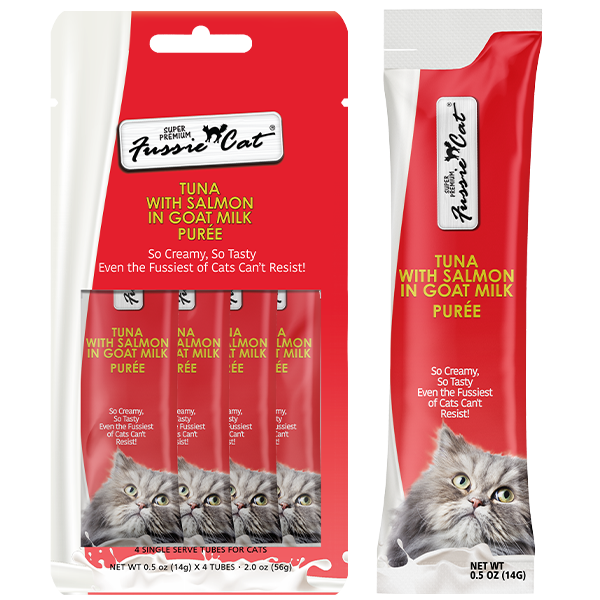 Fussie Cat - Cat Treats - Tuna with Salmon in Goat Milk Puree - 4 Pack