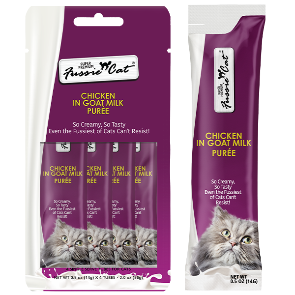 Fussie Cat - Cat Treats - Chicken in Goat Milk Puree - 4 Pack