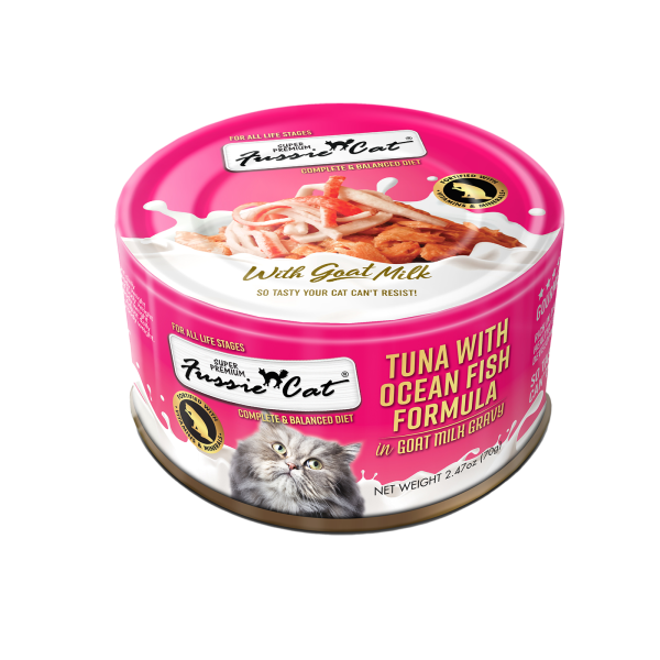 Fussie Cat -Canned Cat Food - Tuna with Ocean Fish in Goat Milk Gravy - 85g