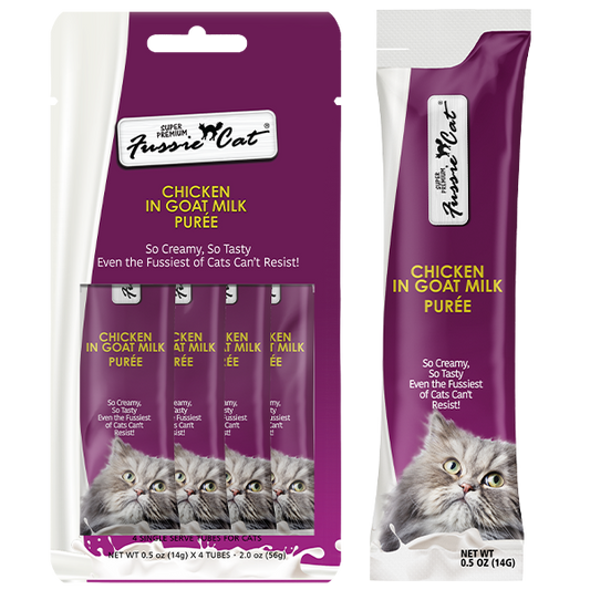 Fussie Cat - Cat Treats - Chicken in Goat Milk Puree - 4 Pack