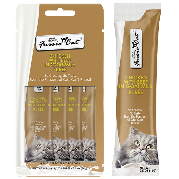 Fussie Cat - Cat Treats - Chicken with Beef in Goat Milk Puree - 4 Pack