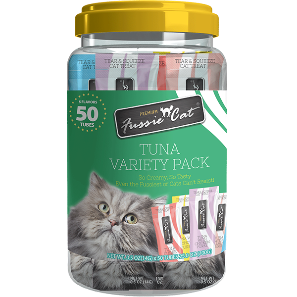 Fussie Cat Treats-Tuna Puree Variety Pack-5 Flavors-50 Tubes