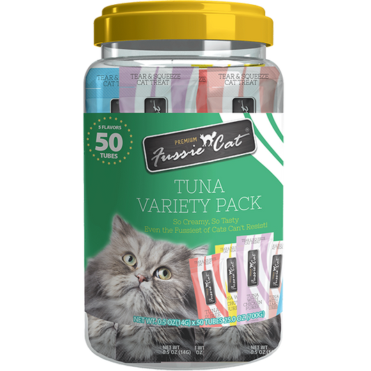 Fussie Cat Treats-Tuna Puree Variety Pack-5 Flavors-50 Tubes