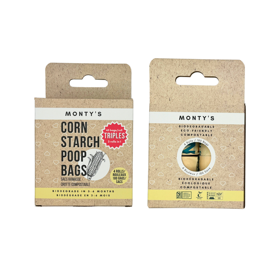 Compostable Cornstarch Poop Bags - 9 x 13" - Triples Rolls : 4 Roll (180 Bags)