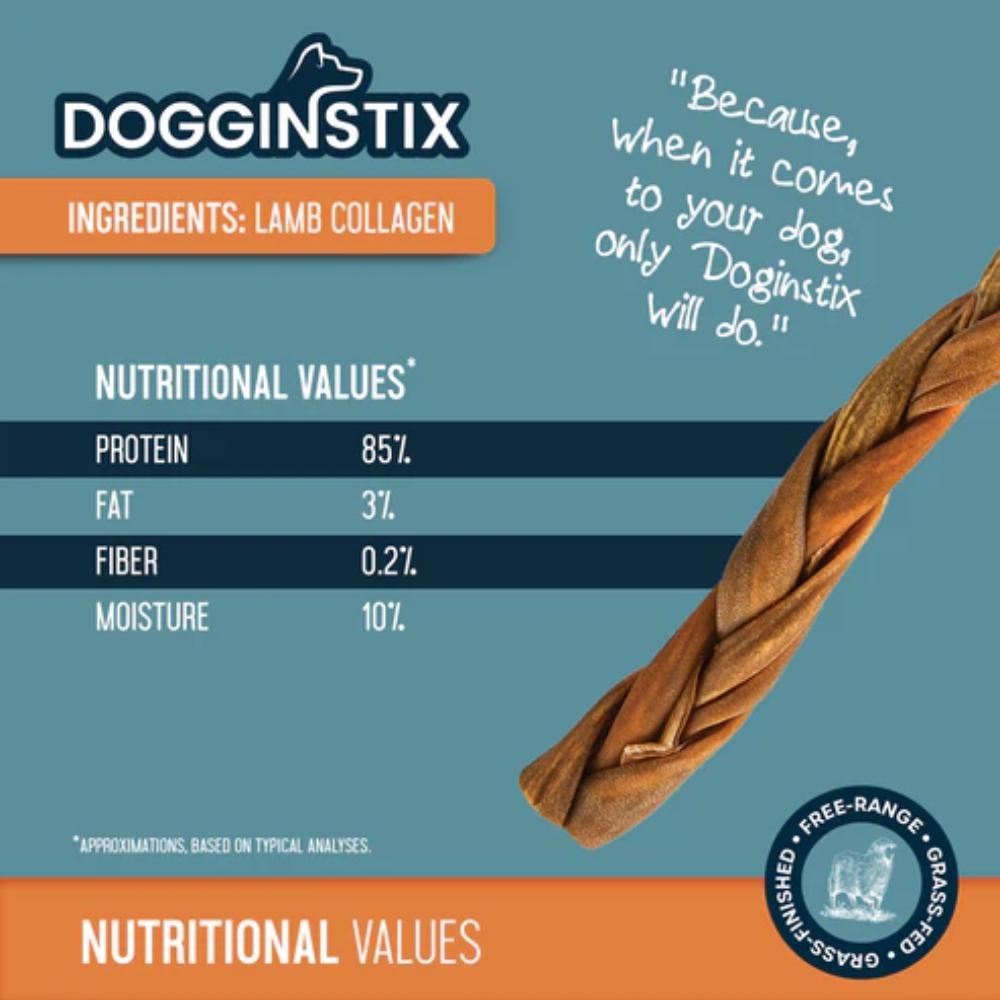 Dogginstix - Dog Treat - Braided Lamb Collagen - 6”