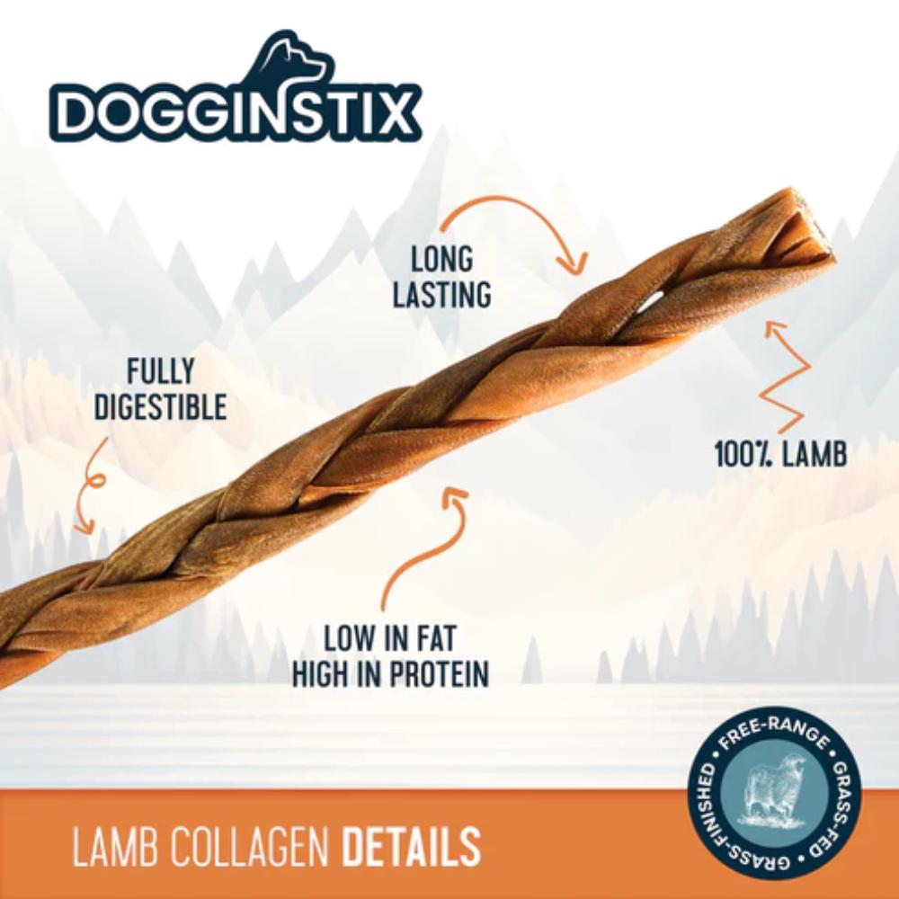 Dogginstix - Dog Treat - Braided Lamb Collagen - 6”