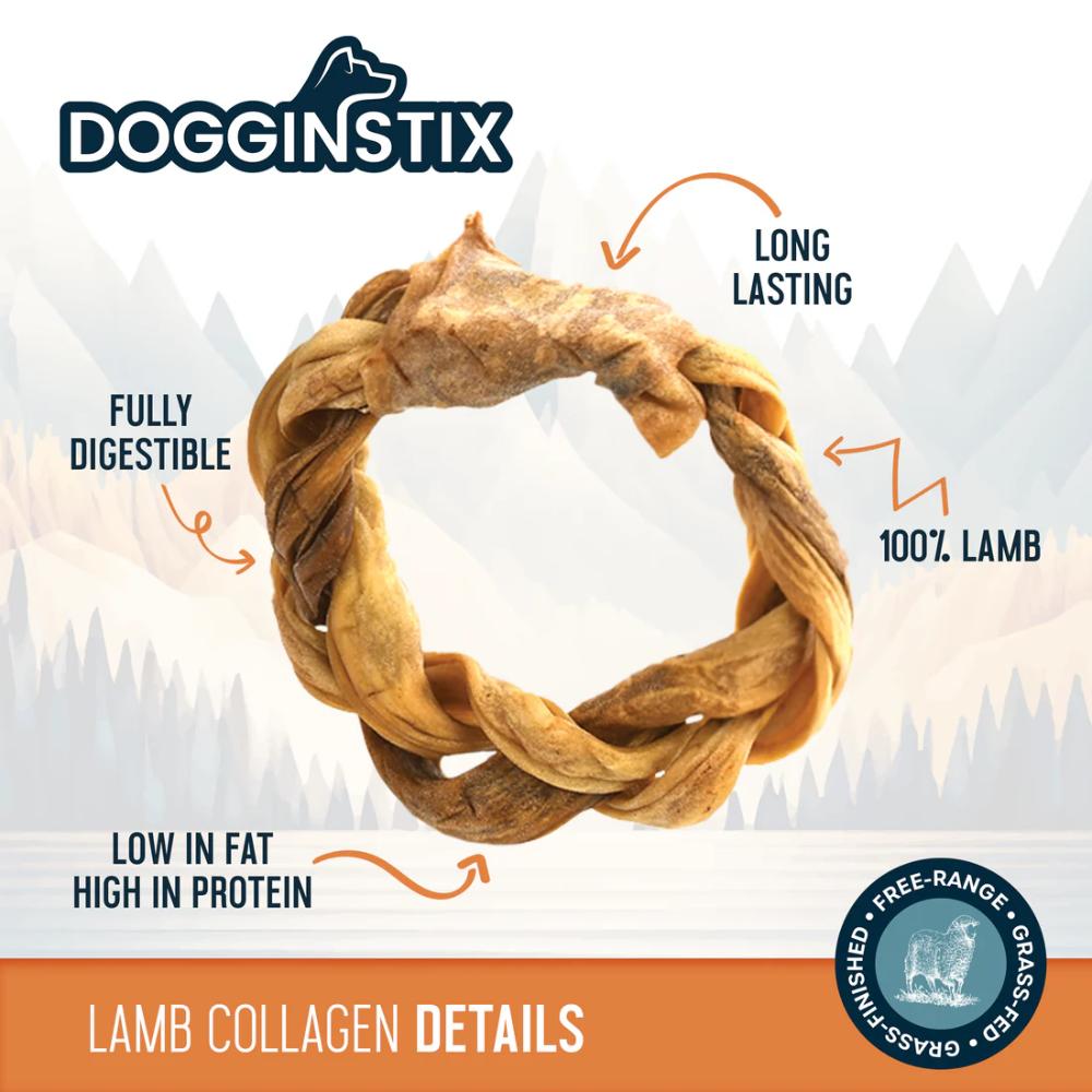 Dogginstix - Dog Chew - Braided Lamb Collagen Ring