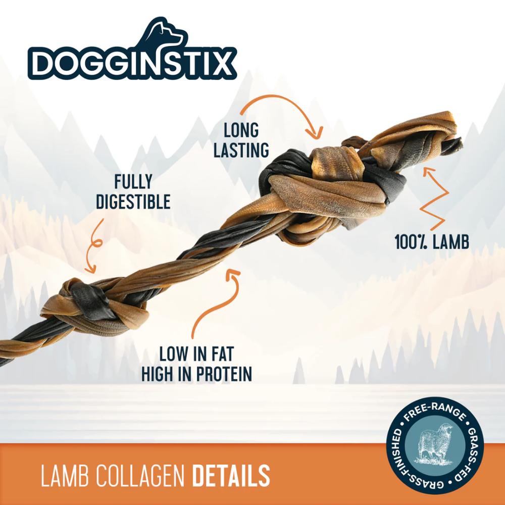 Dogginstix - Dog Treat - Double Knotted Lamb Collagen - 12”