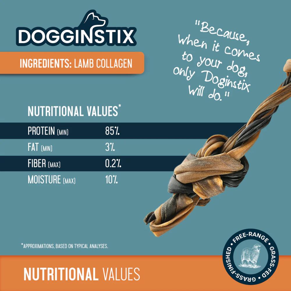 Dogginstix - Dog Treat - Double Knotted Lamb Collagen - 12”