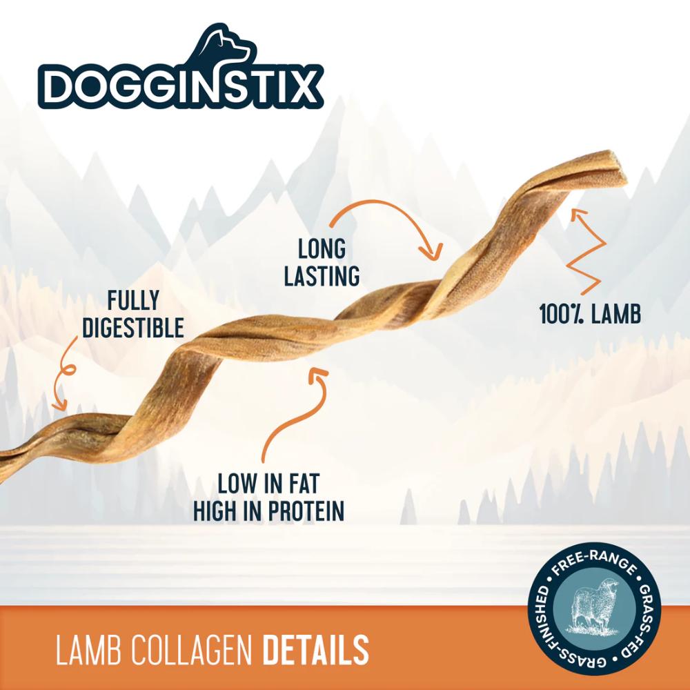 Dogginstix - Dog Chew - Twisted Lamb Collagen - 12”