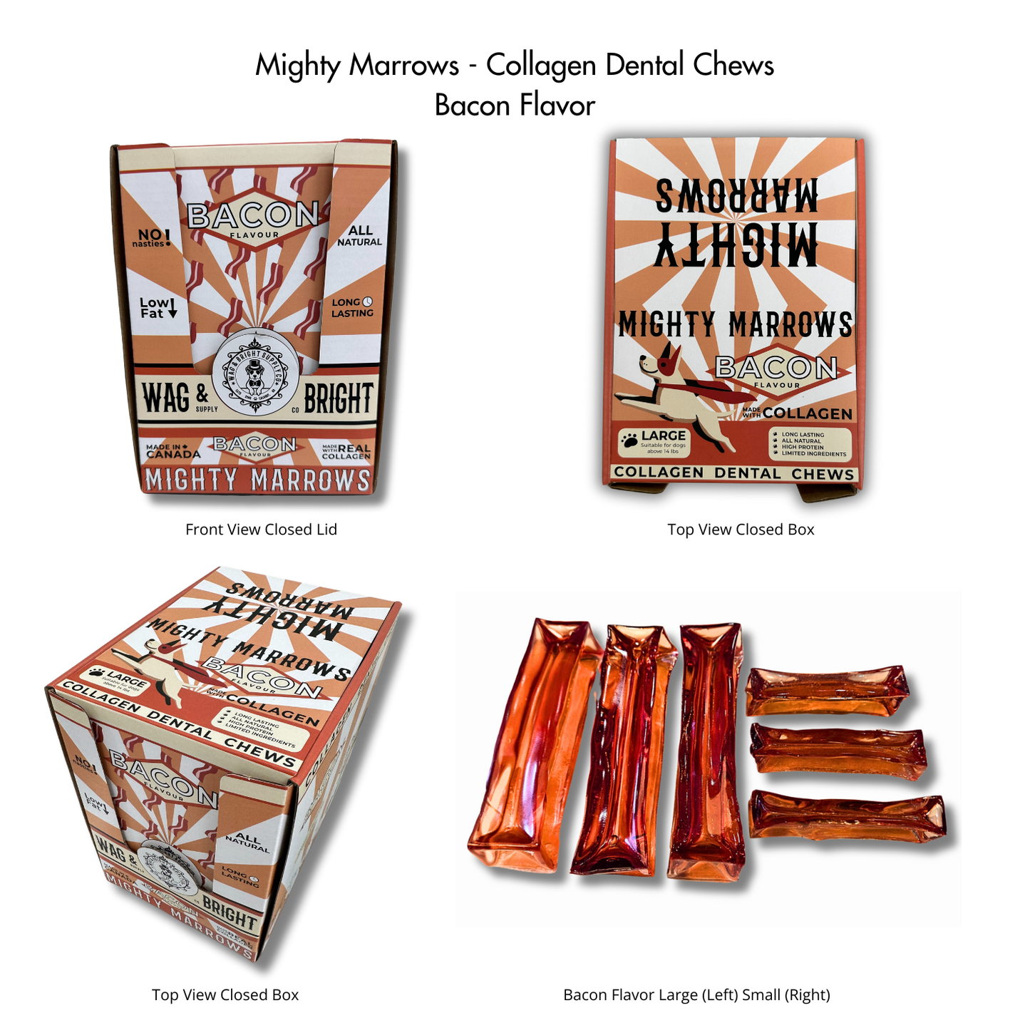 Wag & Bright - Collagen Dental Chew - Mighty Marrows - Bacon -  Large