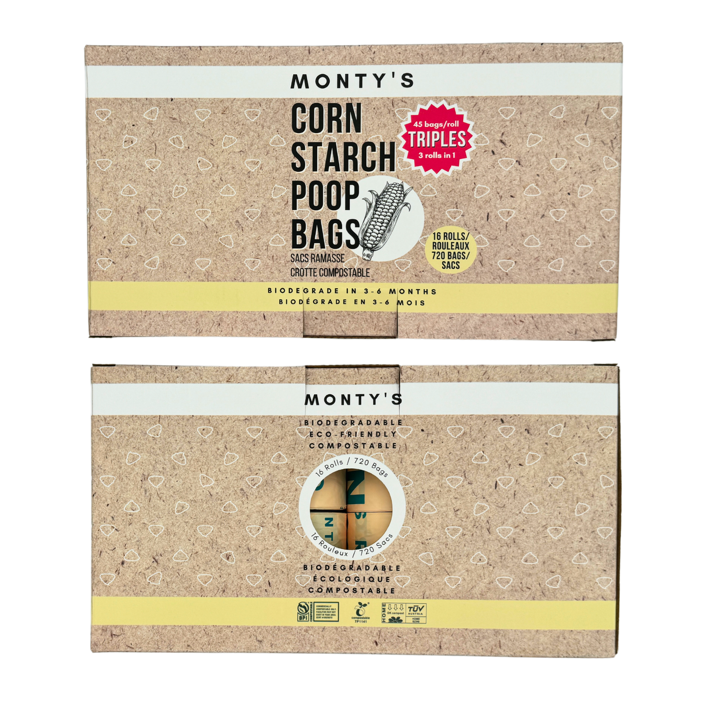 Compostable Cornstarch Poop Bags - 9 x 13" - Triples Rolls : 4 Roll (180 Bags)