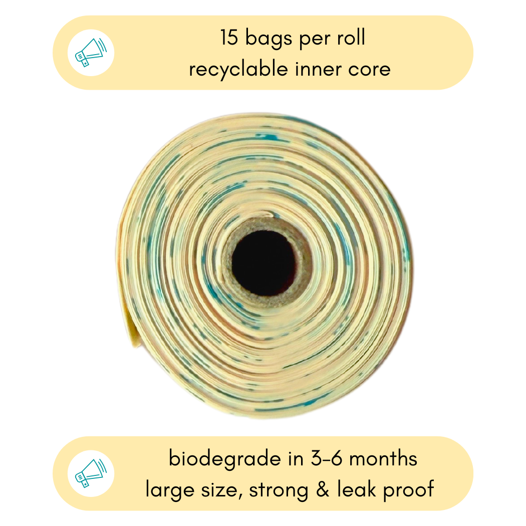 Refill Compostable Dog Poop Bags - 9 x 13" Bag Rolls: Regular Size - 15 Bags per Roll - 23 x 33cm Bag Size / 112 Refill Rolls Only