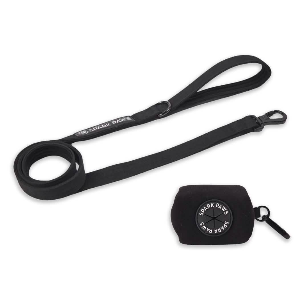 Leash and Poop Bag Holder Set - Black: OS
