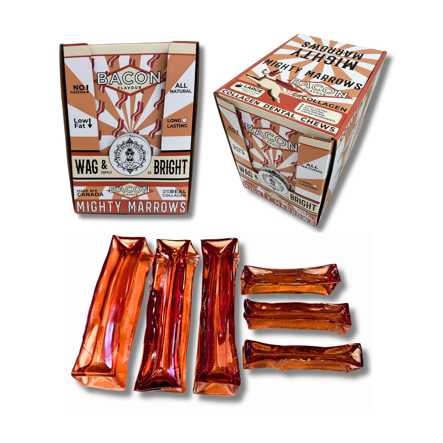 Wag & Bright - Collagen Dental Chew - Mighty Marrows - Bacon -  Large