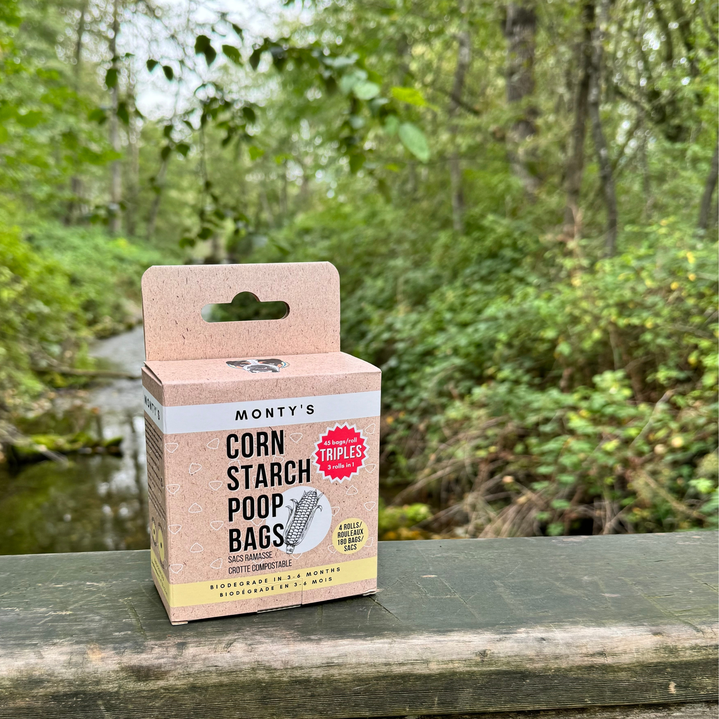 Compostable Cornstarch Poop Bags - 9 x 13" - Triples Rolls : 4 Roll (180 Bags)