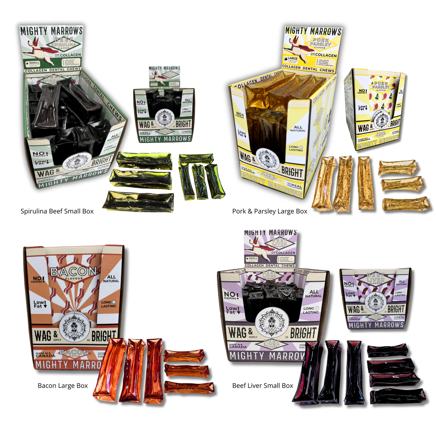 Wag & Bright - Collagen Dental Chew - Mighty Marrows - Bacon -  Large