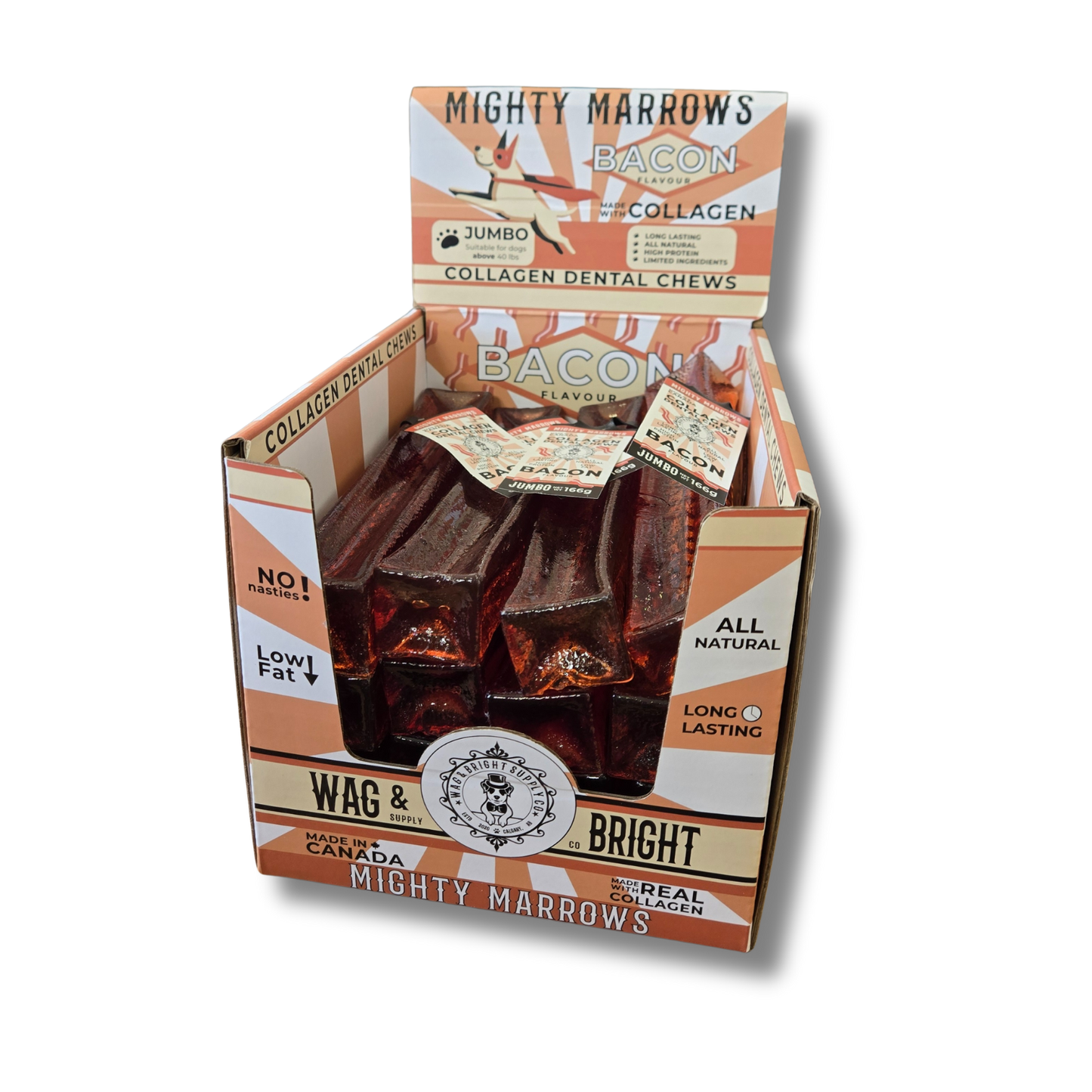 Wag & Bright - Collagen Dental Chew - Mighty Marrows - Bacon -  Large