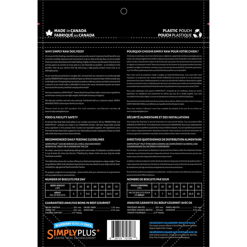 Simply Raw - Dog Food - FD Pucks - Bone-in Duck & Blueberry - 454g