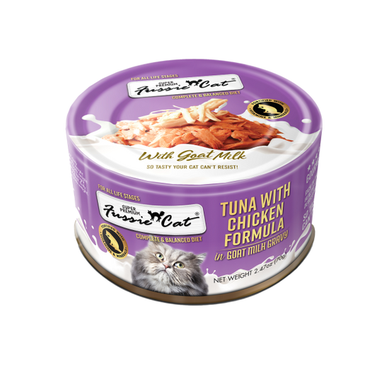 Fussie Cat Premium-Tuna with Chicken in Goat Milk-2.47oz