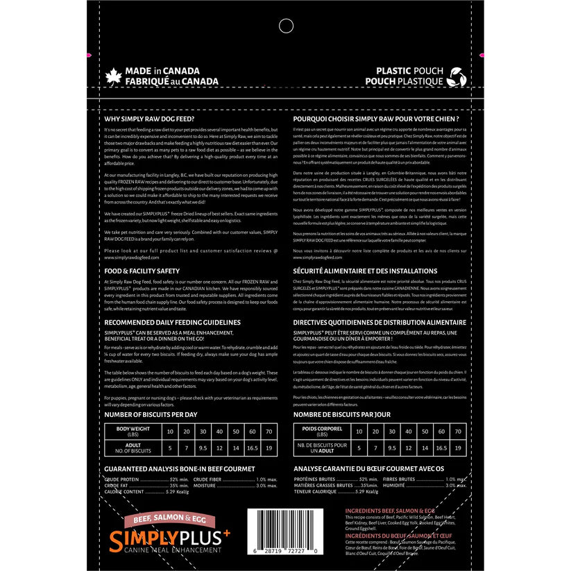 Simply Raw - Dog Food - FD Pucks - Beef, Salmon & Egg - 454g