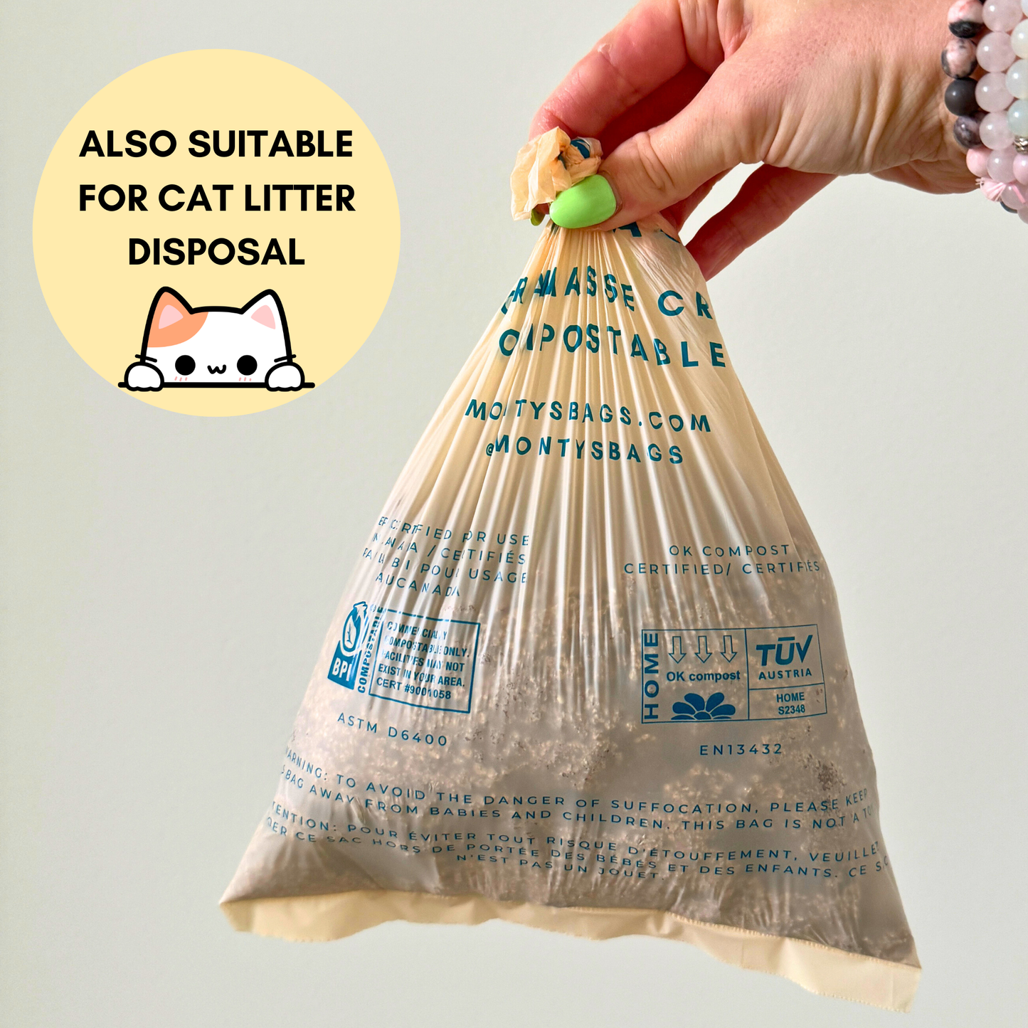 Compostable Cornstarch Poop Bags - 9 x 13" - Standard Rolls: 3 Roll (45 Bags)