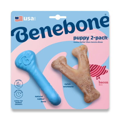 BENEBONE Puppy Chew - Rubber Bone & Wishbone Bacon XS (2pk)