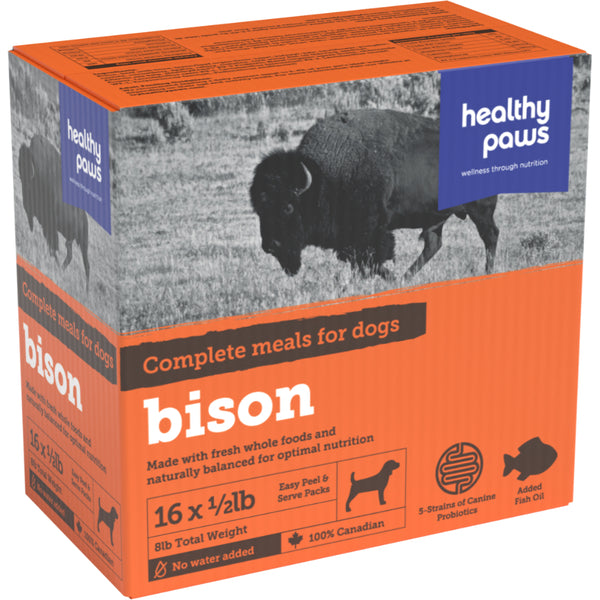 Healthy Paws - Frozen Raw Dog Food - Complete Bison - 8lb