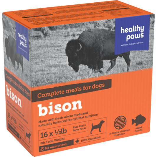 Healthy Paws - Frozen Raw Dog Food - Complete Bison - 8lb
